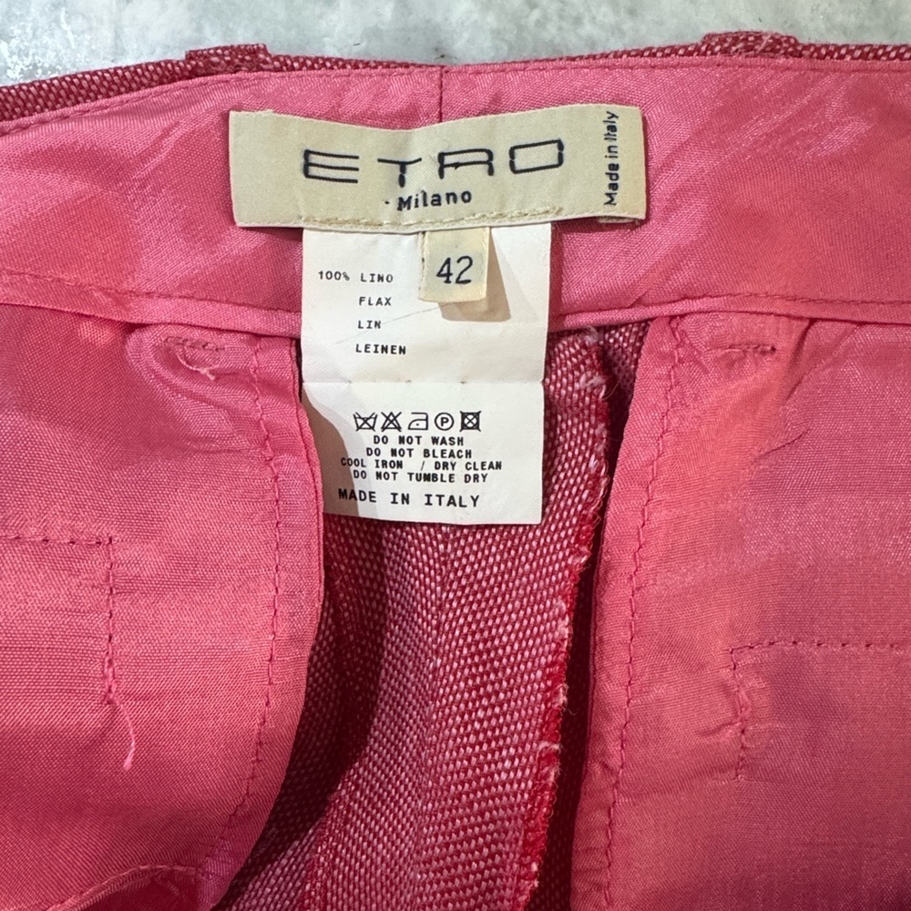 Etro Milano Pink Linen Cropped Trousers - vintage